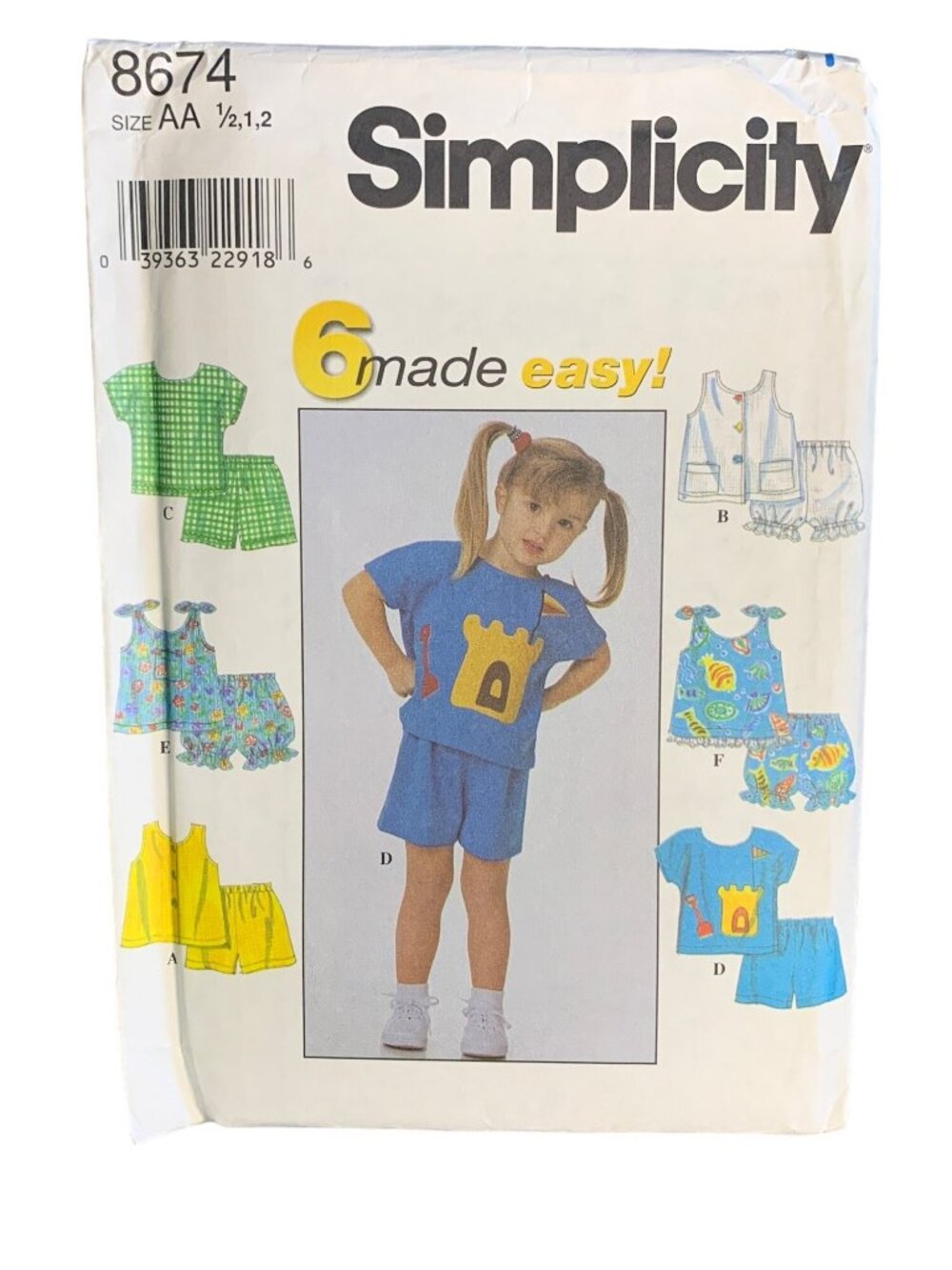 Simplicity Girls Top Shorts Sewing Pattern Size 1/2 1 2 8674 - Uncut